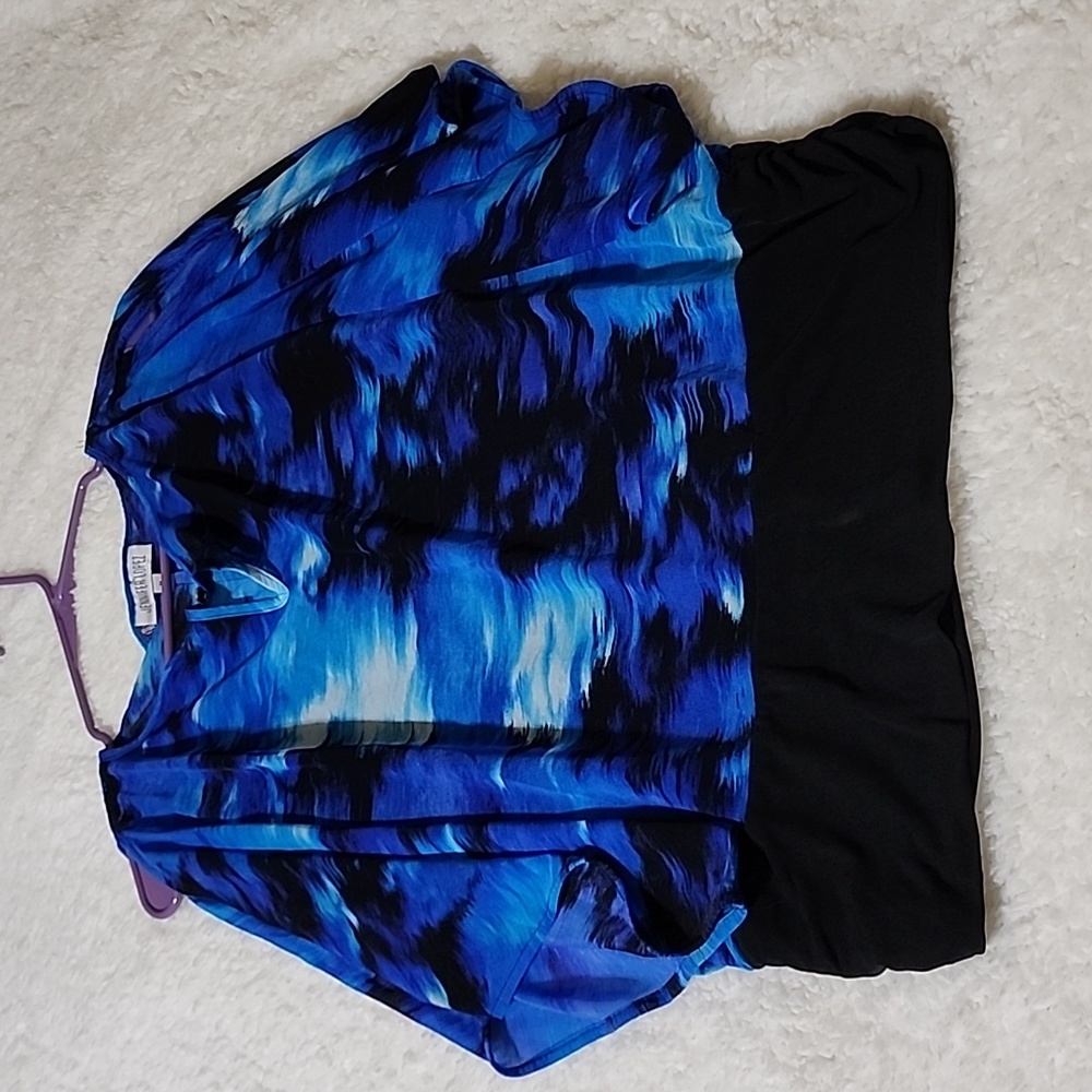 Jennifer Lopez Cold Shoulder  Blouse Blue Butterfly Sleeve Women's Size Medium.